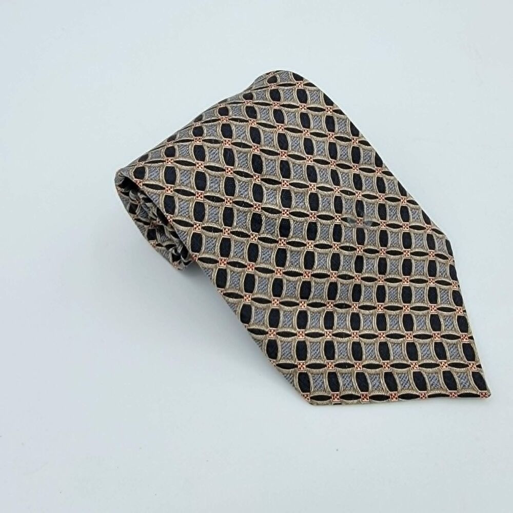 Vintage Liz Claiborne Men’s Tie Grey Geometric Italian Fabric Made In USA